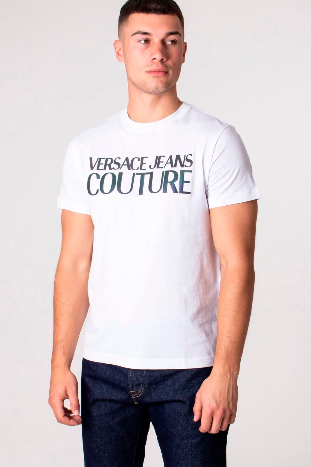 incondicional lanzador recompensa Camiseta Versace Jeans Couture Logotipo Iridiscent Blanco