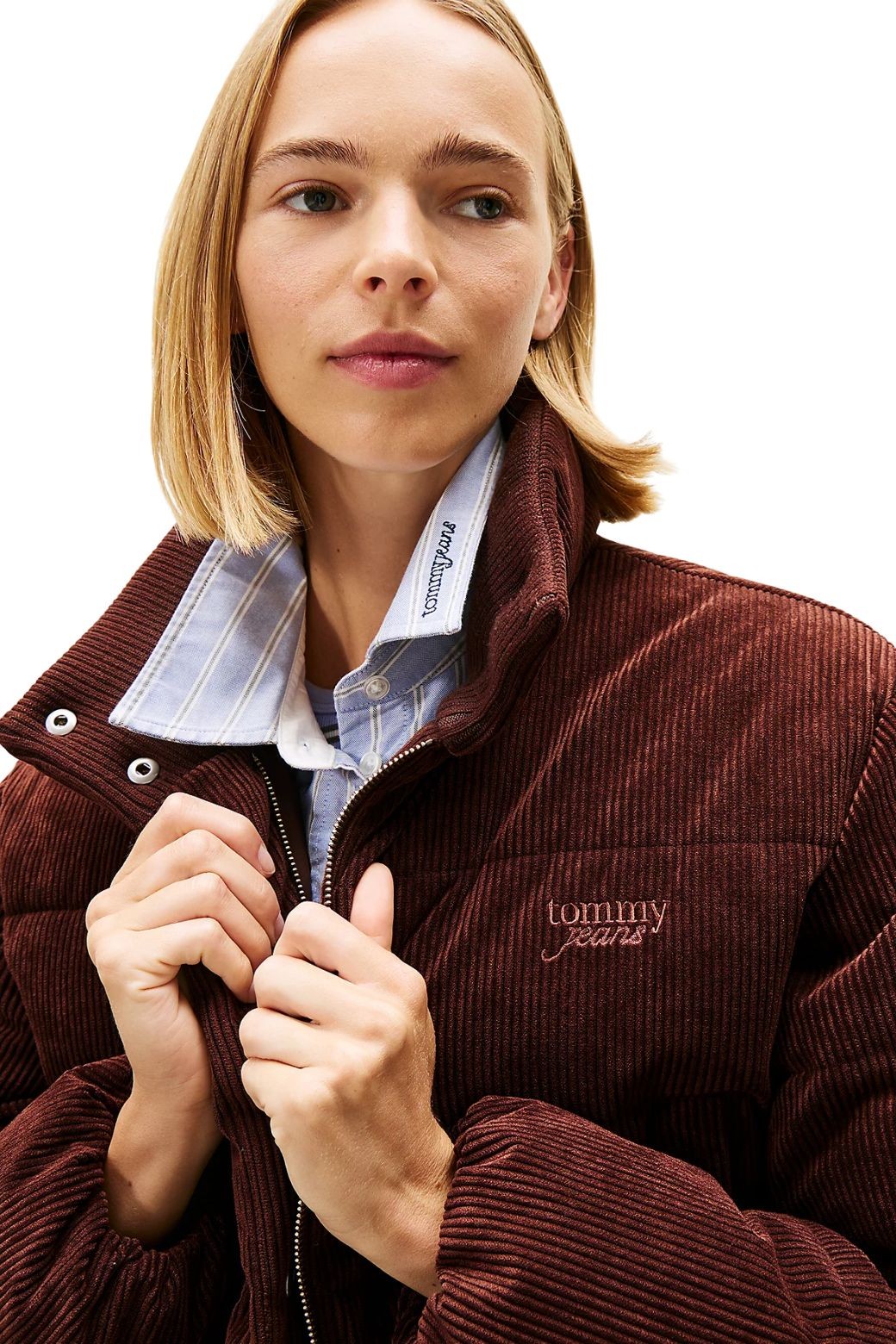 Abrigo Tommy Jeans Cord Puffer Marrón