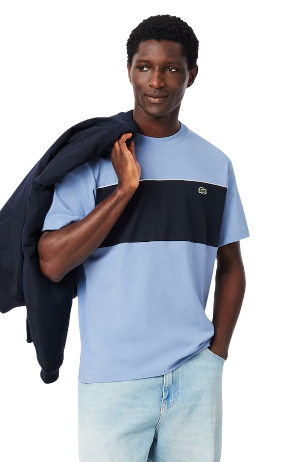 Camiseta Lacoste Colorblock Celeste y Azul Marino