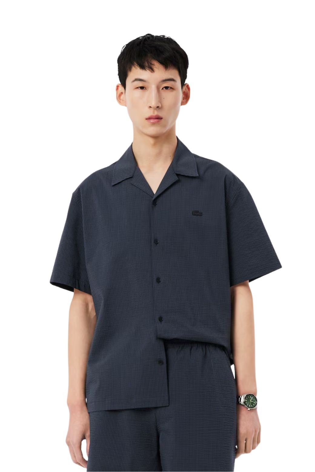 Camisa Lacoste Seersucker Relaxed Negra