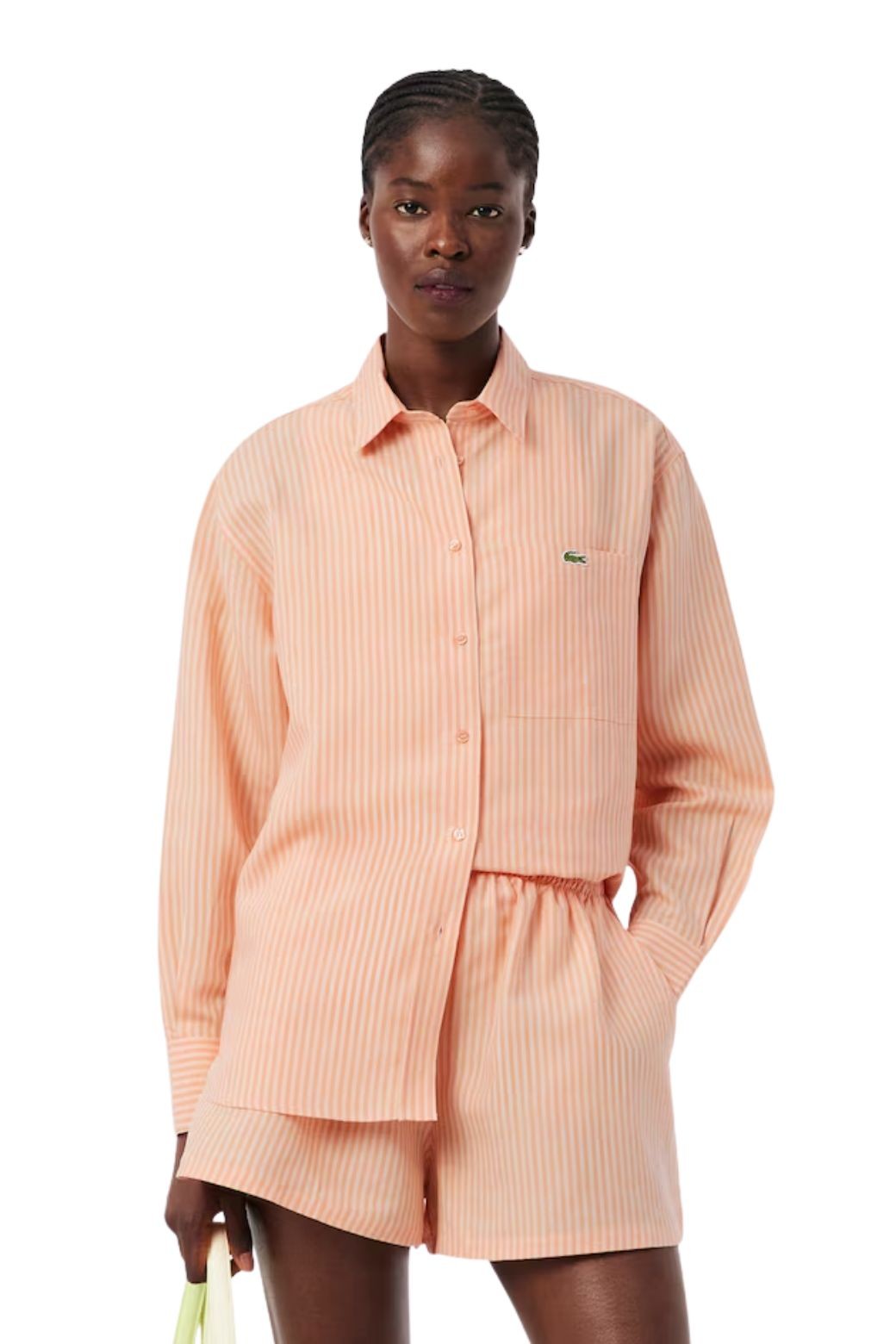 Camisa Lacoste Oversized Rayas Naranja