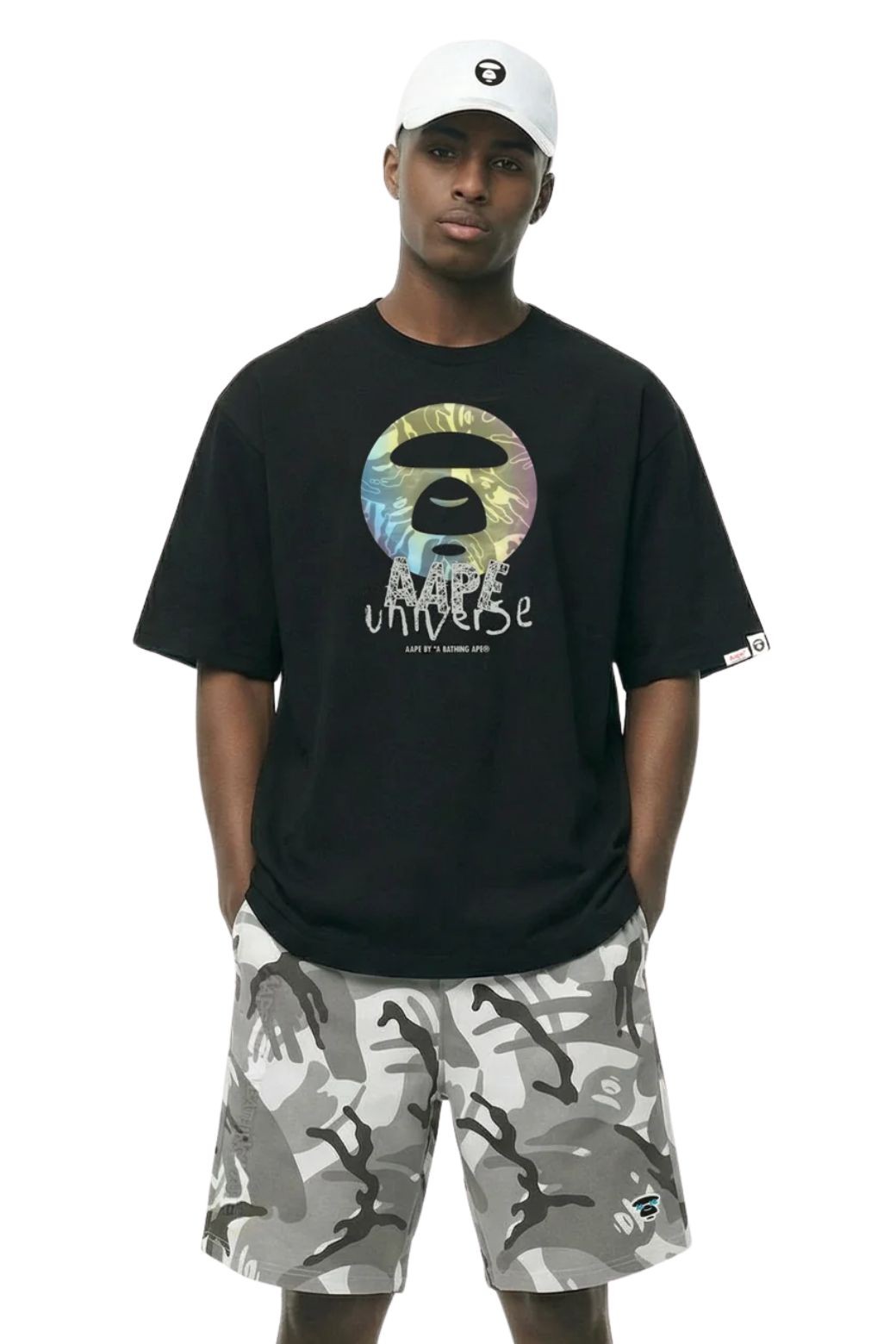 Camiseta AAPE Moonface Universe Negra
