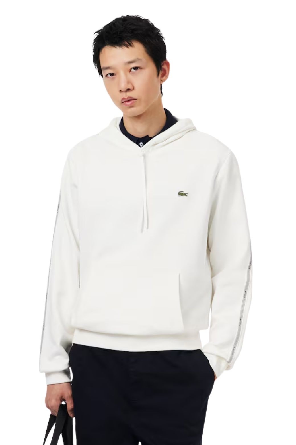 Sudadera Lacoste Capucha Franjas Blanca