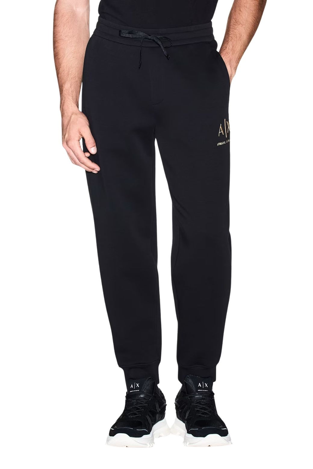 Pantalon Armani Exchange Logotipo Negro y Dorado