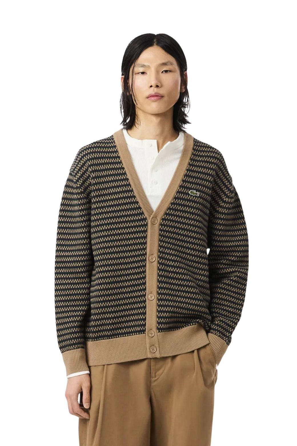 Cardigan Lacoste Rayas Marron