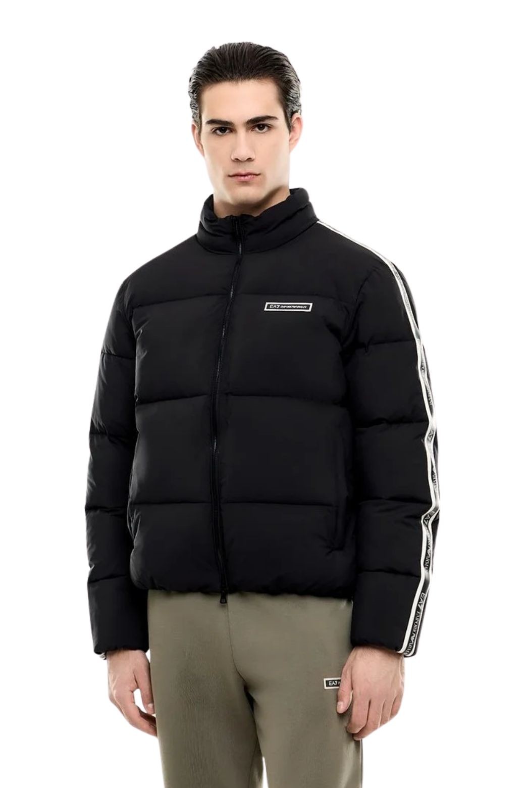 Abrigo EA7 Emporio Armani Franjas Negro