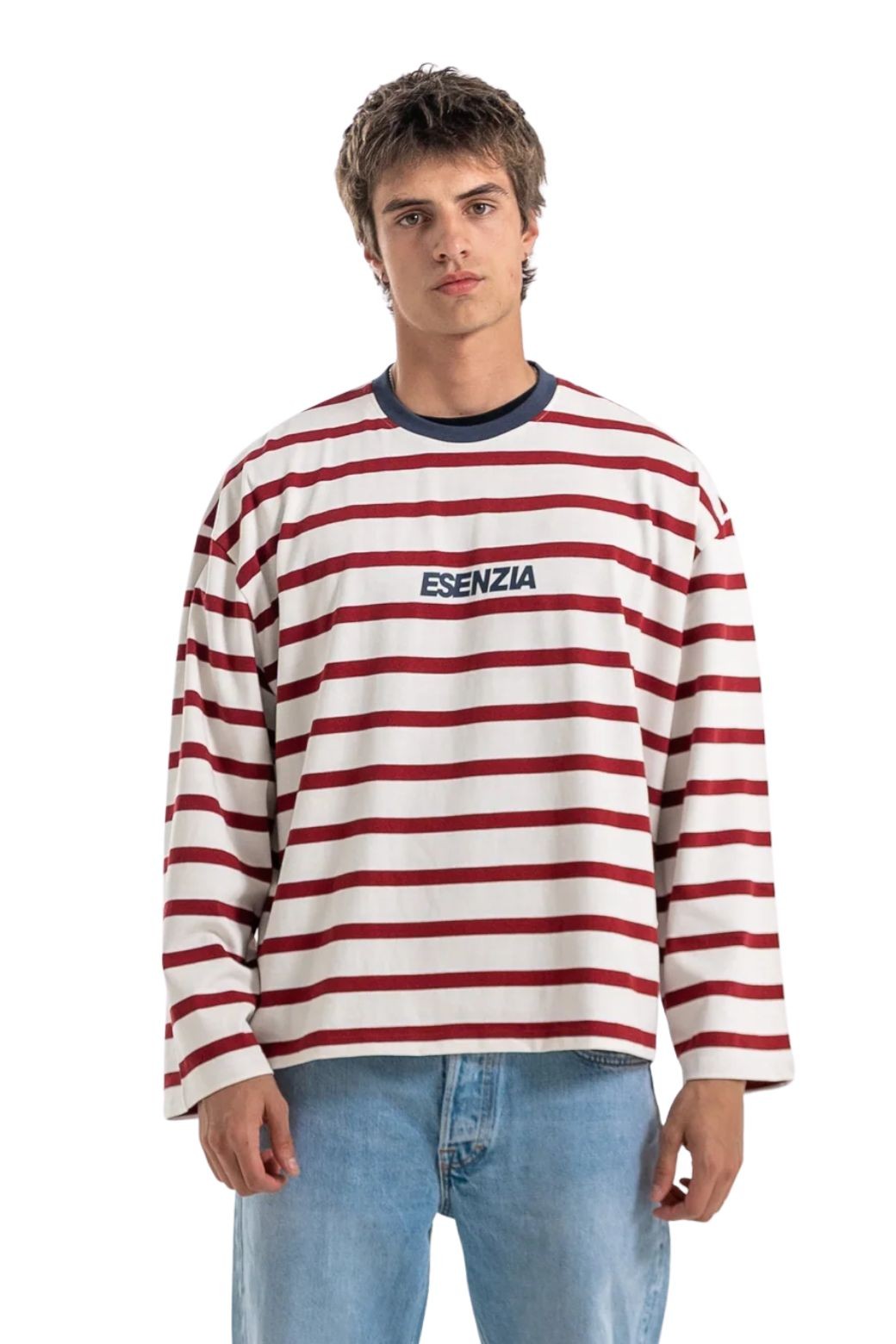 Camiseta Esenzia Wide Stripes Burdeos y Blanca