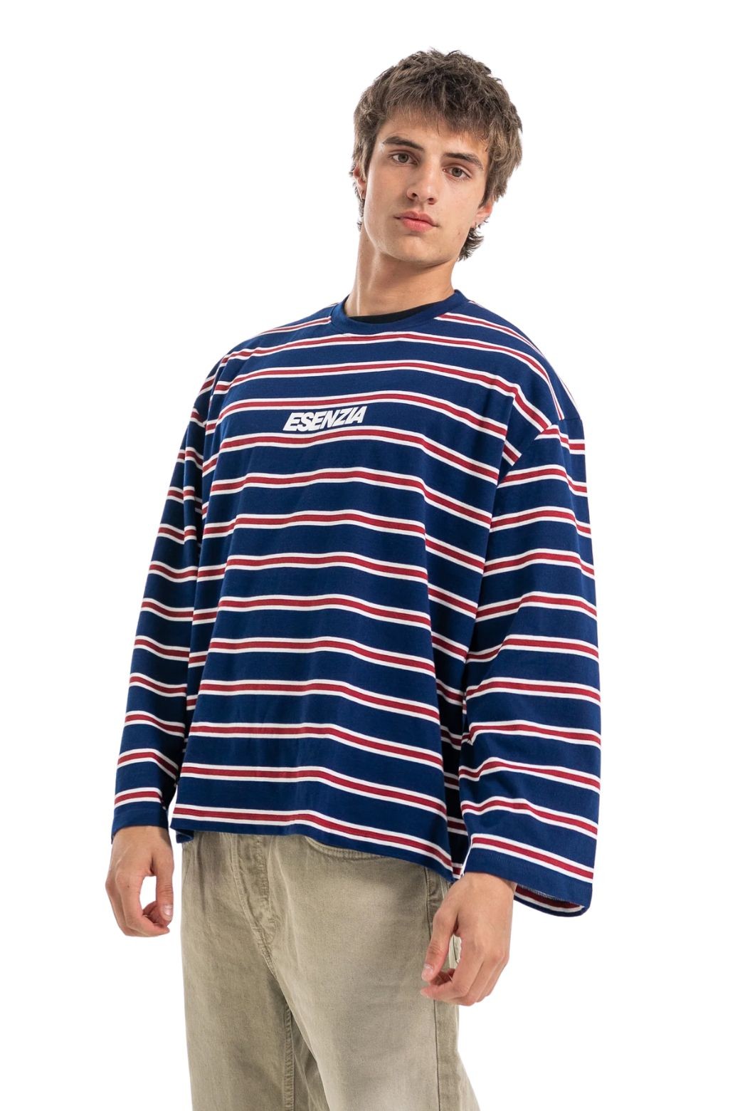 Camiseta Esenzia Triple Stripes Azul y Roja
