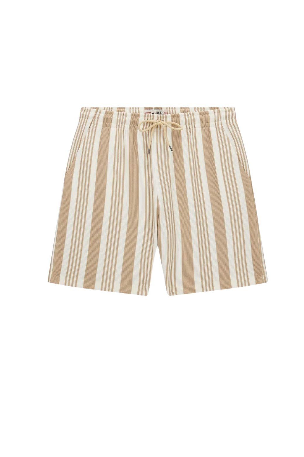 Pantalon Corto Guess Rayas Beige y Blanco